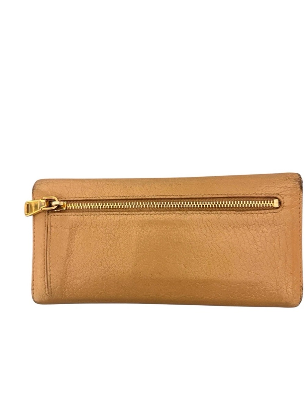 Miu Miu Caramel Tan Leather Flap Wallet with Gold Logo - Picture 2 of 3